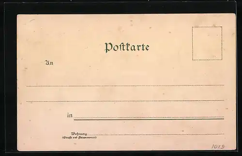 Lithographie Emden, Hinter der Halle, Rathaus, Kaiser-Wilhelm-Denkmal