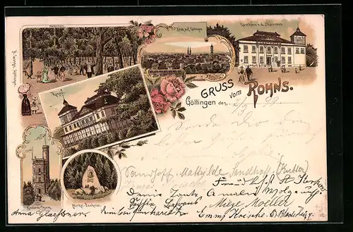 Lithographie Göttingen, Gasthaus v. d. Chaussee, Rohns, Merkel-Denkmal