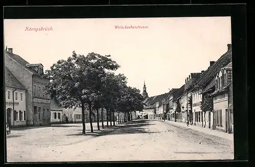 AK Königsbrück, Weissbacherstrasse mit Fleischerei Karl Opitz