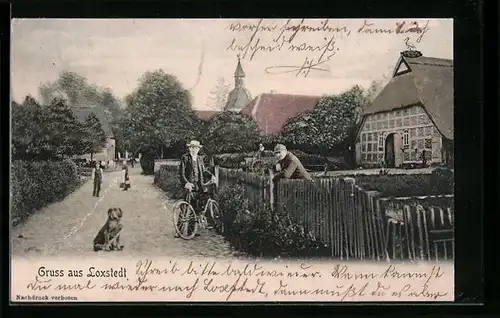 AK Loxstedt, Strassenpartie mit Bauernhaus