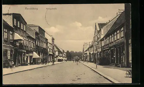 AK Rendsburg, Königstrasse mit Geschäften