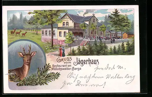 Lithographie Wilthen, Restaurant Jägerhaus am Mönchswalder Berge, Rehbock