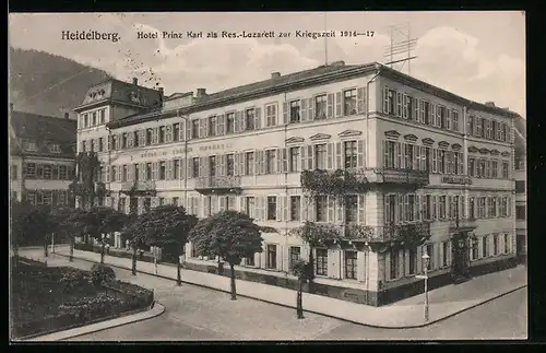 AK Heidelberg, Hotel Prinz Karl als Reserve-Lazarett zur Kriegszeit 1914-17