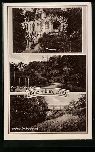 AK Boizenburg a. d. Elbe, Kurhaus, Brücke im Stadtpark