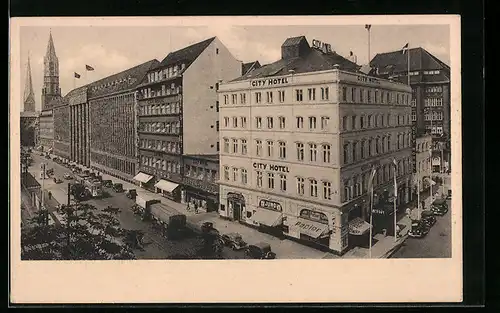 AK Hamburg, City-Hotel, Steinstrasse, Lange Mühren