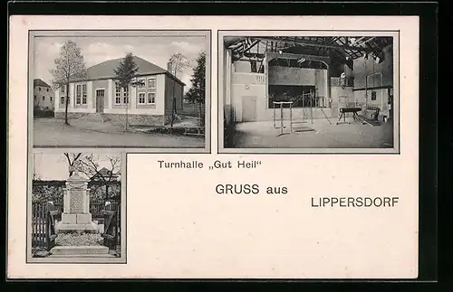AK Lippersdorf, Turnhalle Gut Heil, Innenansicht, Denkmal