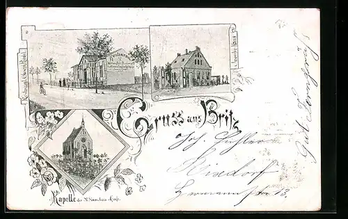 AK Britz, Restaurant Joseph Riedel, Inspector-Haus, Kapelle der St. Simon & Luca-Gemeinde
