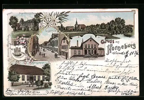 Lithographie Horneburg, Molkerei, Rittergut Renzel, Mayor von Düring`s Haus