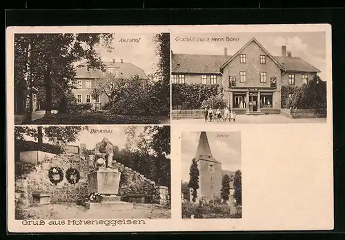 AK Hoheneggelsen, Geschäftshaus Herm. Botel, Amtshof, Kirche