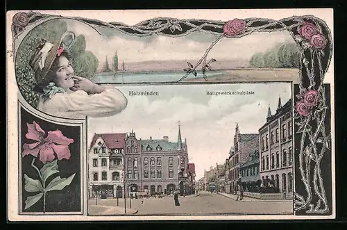 AK Holzminden, Baugewerkschulplatz, Uferpartie