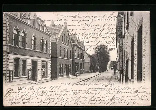 AK Melle, Mühlenstrasse mit Geschäft