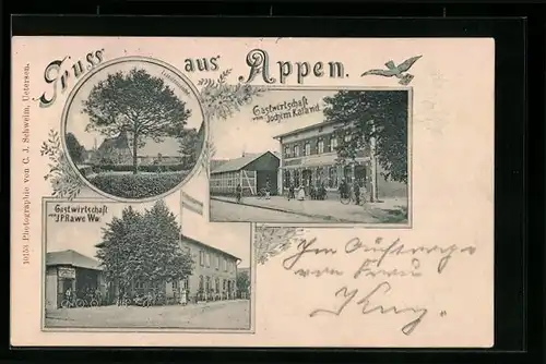 AK Appen, Gasthaus Joachim Kaland und Friedenseiche