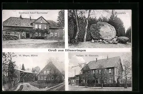 AK Hösseringen, Landtagsplatz, Mühle, Gasthaus A. Burmester