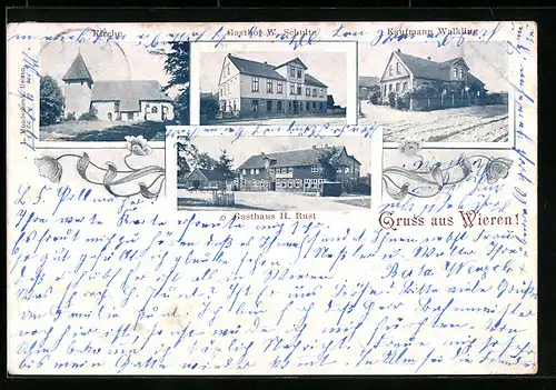 AK Wieren, Kirche, Gasthof W. Schulte und H. Rust