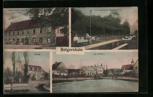 AK Belgershain, Partie am Dorfteich, Gasthof Schönburger Hof mit Concertgarten