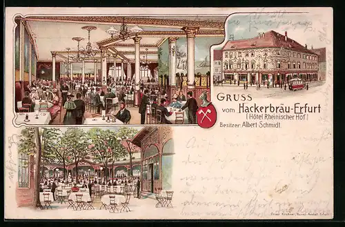 Lithographie Erfurt, Hotel Rheinischer Hof, Innenansicht