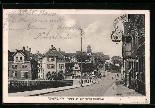 AK Feuerbach, Partie an der Mühlbergstrasse