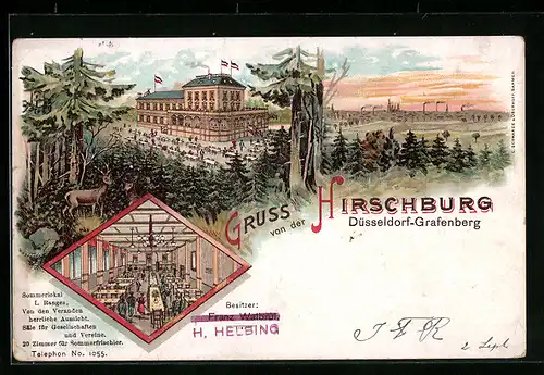 Lithographie Düsseldorf-Grafenberg, Restaurant zur Hirschburg von F. Walbrül
