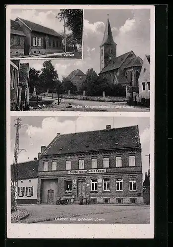 AK Arnstedt, Gasthof z. goldenen Löwen, Bes.: Fr. Langenstrass, Kirche, Alte und Neue Schule