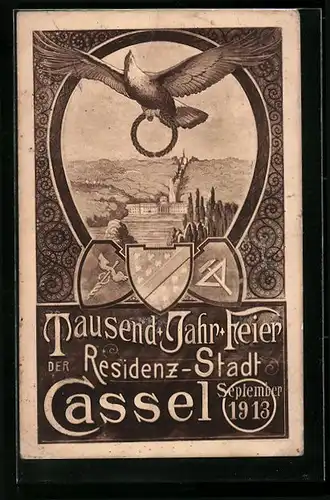 Künstler-AK Cassel, Festpostkarte zur Tausend-Jahr-Feier September 1913