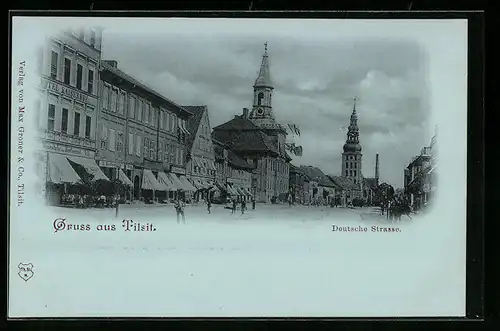 Mondschein-AK Tilsit, Deutsche Strasse, Hotel Kaiserhof