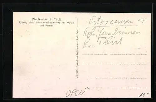 AK Tilsit, Einzug eines Infanterie-Regiments mit Musik und Fahne