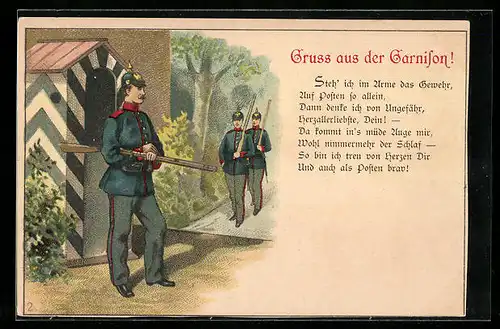 AK Soldat der Infanterie in Uniform am Wachhäuschen