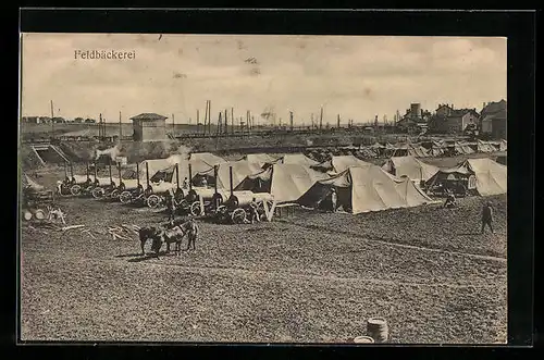 AK Soldaten an der Feldbäckerei mit Kanonen und Pferden