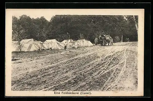 AK Eine Feldbäckerei und Soldaten mit Pferdegespann