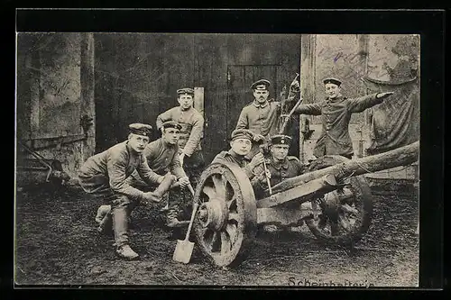 AK Soldaten in Uniform mit Artillerie-Geschütz