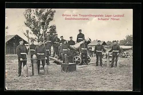 AK Lager-Lechfeld, Truppenübungsplatz, Soldaten der Artillerie beim Geschützerxerzieren, Schwerer Mörser