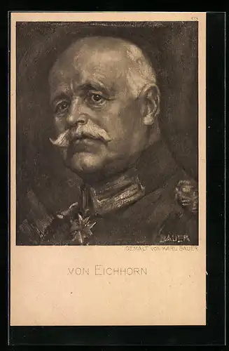 Künstler-AK Heerführer von Eichhorn in Uniform mit Orden