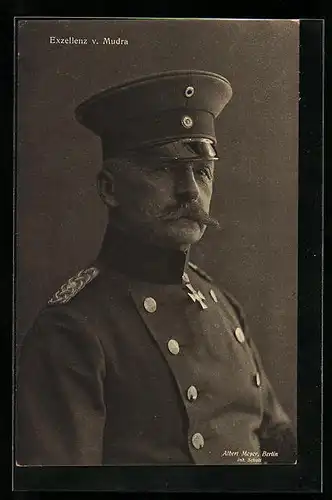 AK Heerführer Exzellenz v. Mudra in Uniform mit Schirmmütze