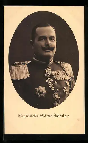 AK Portrait Kriegsminister Wild von Hohenborn in Uniform mit Epauletten