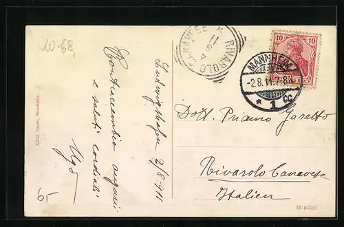 AK Mannheim, Partie am Rhein mit Booten