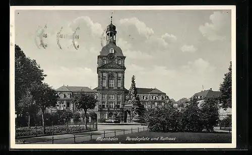 AK Mannheim, Paradeplatz und Rathaus