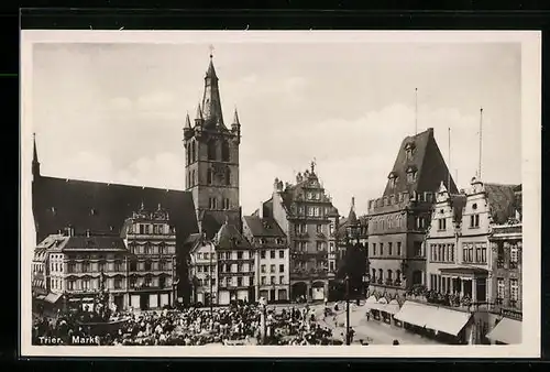 AK Trier, Markt mit Besuchern