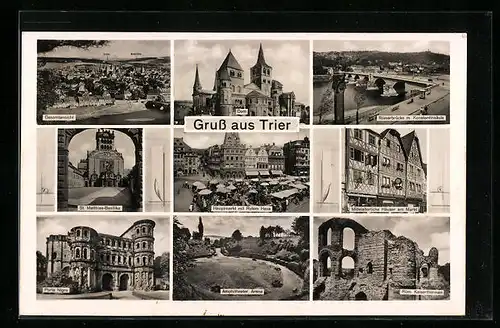 AK Trier, St. Matthias-Basilika, Porta Nigra, Römerbrücken m. Konstantinsäule