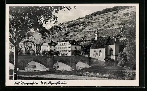 AK Mergentheim, St. Wolfgangsbrücke mit Häusern