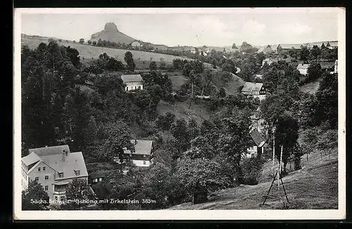 AK Schöna /Sächs. Schweiz, Ortsansicht mit Zirkelstein