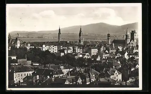 AK Zittau, Ortsansicht mit Umland