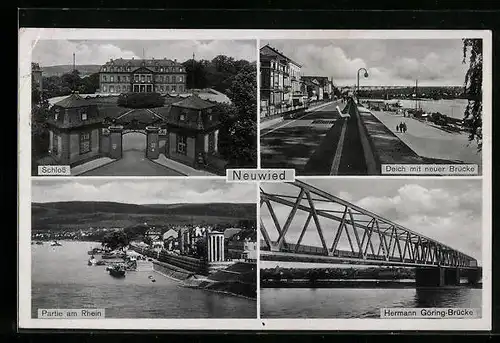 AK Neuwied, Hermann Göring-Brücke, Schloss, Partie am Rhein