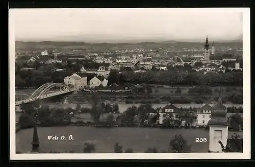 AK Wels, Ortsansicht aus der Vogelschau