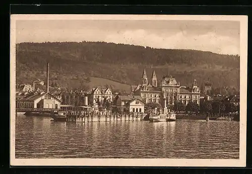 AK Bregenz a. B., Hafenanlage mit Postgebäude