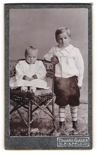 Fotografie Eduard Glaser, Eisfeld, Obere Marktstr. 28, Junge mit Geschwisterkind in modischer Kleidung