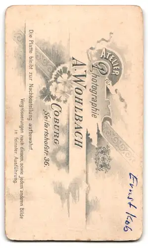 Fotografie A. Wohlbach, Coburg, Seifartshofstr. 36, Junger Herr im Anzug mit Krawatte