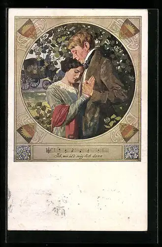 Künstler-AK Karl Friedrich Gsur: Deutscher Schulverein Nr. 555: Mann und Frau halten sich in den Armen