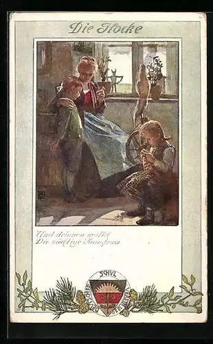 Künstler-AK Karl Friedrich Gsur: Deutscher Schulverein Nr. 196: Hausfrau belehrt die Kinder