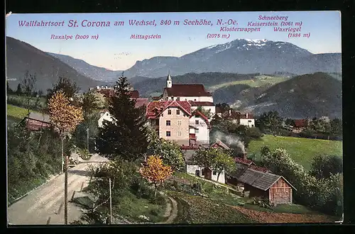 AK St. Corona /Wechsel, Ortsansicht mit Bergen