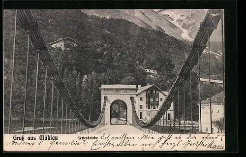 AK Innsbruck-Mühlau, Blick über die Kettenbrücke